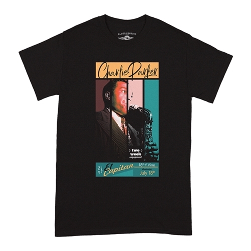 CLEARANCE - Large Black Graphic Charlie Parker 18th & Vine T-Shirt - Classic Heavy Cotton