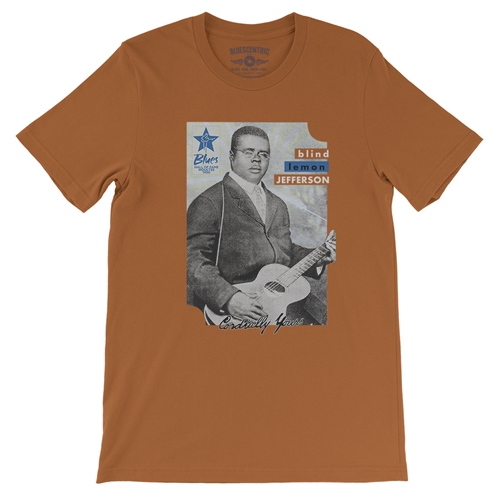 Ltd. Ed. Blues Hall of Fame Blind Lemon Jefferson T-Shirt - Lightweight Vintage Style - vintageburntorange