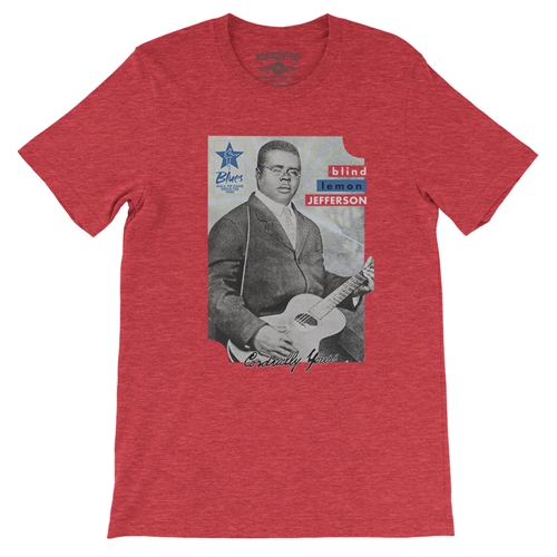 Ltd. Ed. Blues Hall of Fame Blind Lemon Jefferson T-Shirt - Lightweight Vintage Style - vintageheatherred