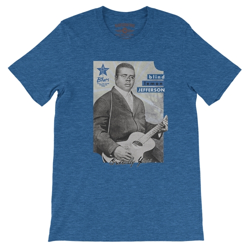 Ltd. Ed. Blues Hall of Fame Blind Lemon Jefferson T-Shirt - Lightweight Vintage Style - vintageheatherroyalblue