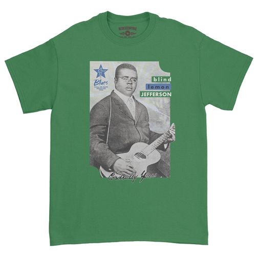 Ltd. Ed. Blues Hall of Fame Blind Lemon Jefferson T-Shirt - Classic Heavy Cotton - classickellygreen