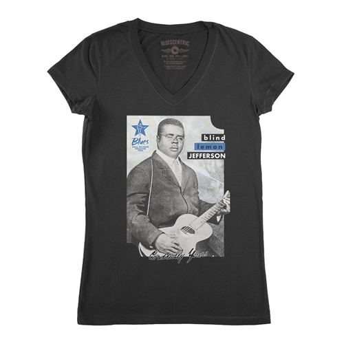 Ltd. Ed. Blues Hall of Fame Blind Lemon Jefferson V-Neck T Shirt - Women