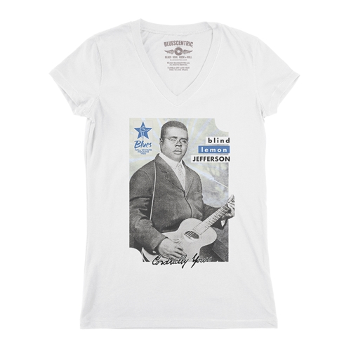 Ltd. Ed. Blues Hall of Fame Blind Lemon Jefferson V-Neck T Shirt - Women