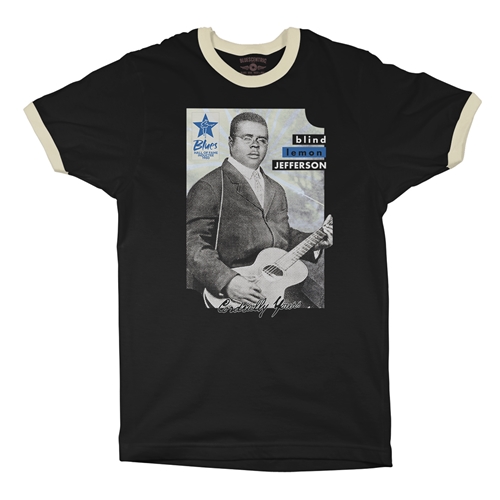 Ltd. Ed. Blues Hall of Fame Blind Lemon Jefferson Ringer T-Shirt - ringerblackcreamtrim