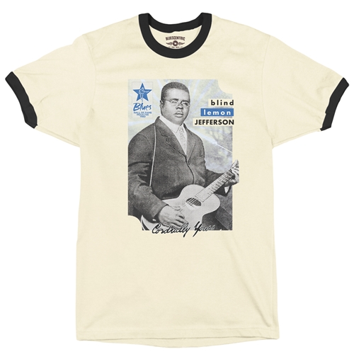 Ltd. Ed. Blues Hall of Fame Blind Lemon Jefferson Ringer T-Shirt - ringernaturalblacktrim