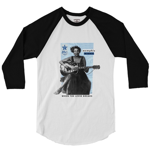 Ltd. Ed. Blues Hall of Fame Memphis Minnie Baseball T-Shirt - raglanwhiteblacksleeve