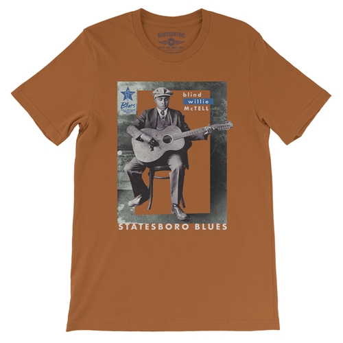 Ltd. Ed. Blues Hall of Fame Blind Willie McTell T-Shirt - Lightweight Vintage Style - vintageburntorange