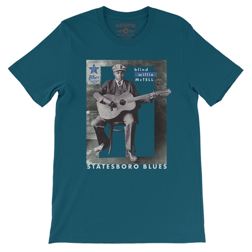 Ltd. Ed. Blues Hall of Fame Blind Willie McTell T-Shirt - Lightweight Vintage Style - vintagedeepteal