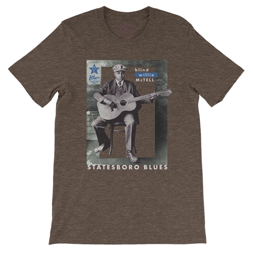 Ltd. Ed. Blues Hall of Fame Blind Willie McTell T-Shirt - Lightweight Vintage Style - vintageheatherbrown
