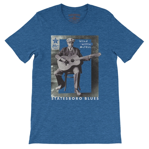 Ltd. Ed. Blues Hall of Fame Blind Willie McTell T-Shirt - Lightweight Vintage Style - vintageheatherroyalblue