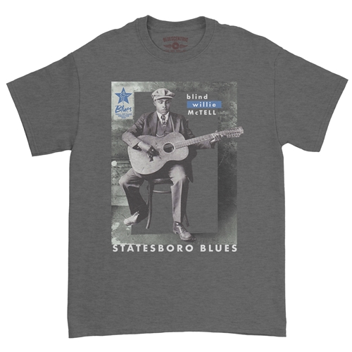 Ltd. Ed. Blues Hall of Fame Blind Willie McTell T-Shirt - Classic Heavy Cotton - classicheathergrey