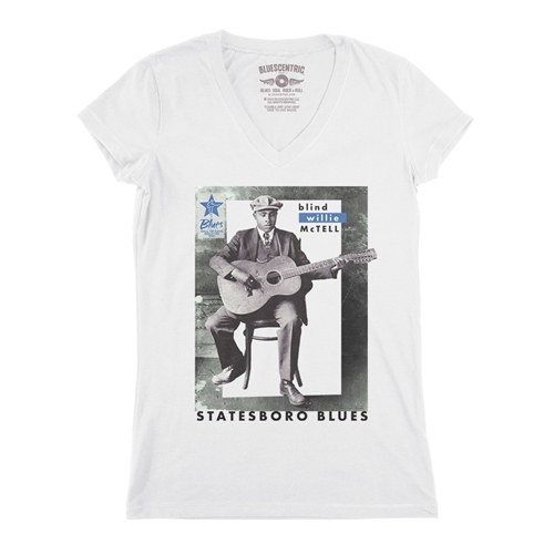 Ltd. Ed. Blues Hall of Fame Blind Willie McTell V-Neck T Shirt - Women