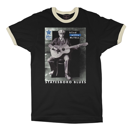 Ltd. Ed. Blues Hall of Fame Blind Willie McTell Ringer T-Shirt - ringerblackcreamtrim