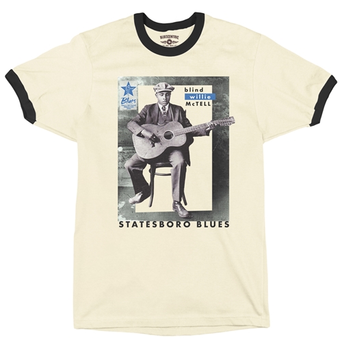 Ltd. Ed. Blues Hall of Fame Blind Willie McTell Ringer T-Shirt - ringernaturalblacktrim