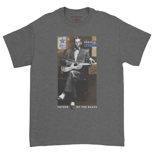 Ltd. Ed. Blues Hall of Fame Charley Patton T-Shirt - Classic Heavy Cotton - classicheathergrey