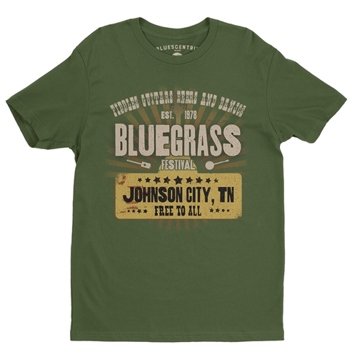 Bluegrass Festival T Shirt - Lightweight Vintage Style - olive