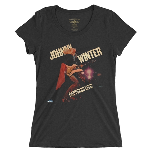 Johnny Winter Captured Live Ladies T Shirt - ladiesblack