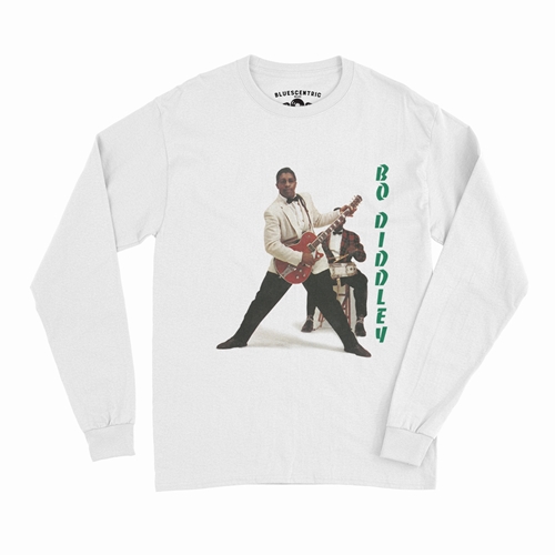 1958 Bo Diddley Long Sleeve T-Shirt - longsleevewhite