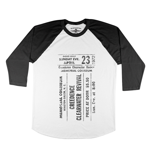 CCR Concert Ticket Baseball T-Shirt - white