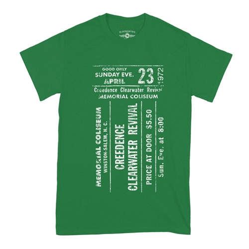 CCR Concert Ticket T-Shirt - Classic Heavy Cotton - classickellygreen