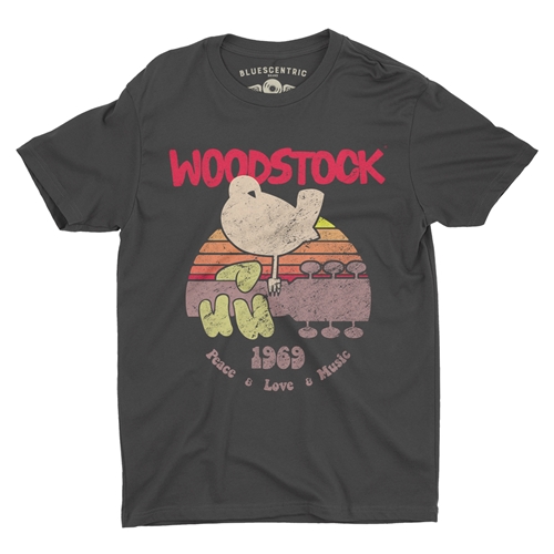 Bird & Guitar Woodstock T-Shirt - Lightweight Vintage Style - vintageblack