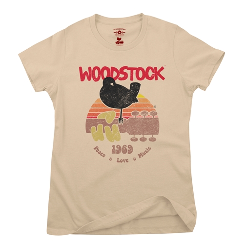 Bird & Guitar Woodstock Ladies T Shirt - Relaxed Fit - ladiessanddune