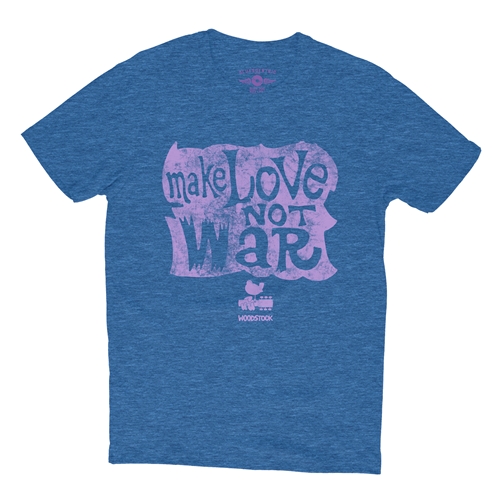 Make Love Not War Woodstock T-Shirt - Lightweight Vintage Style - heatherbbblue