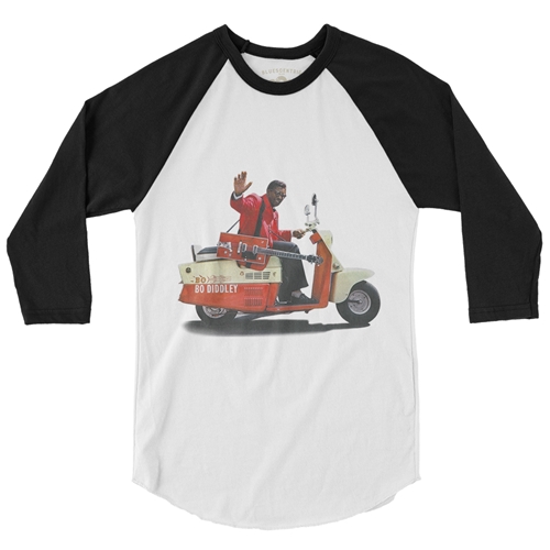 Bo Diddley Scooter Baseball T-Shirt - white
