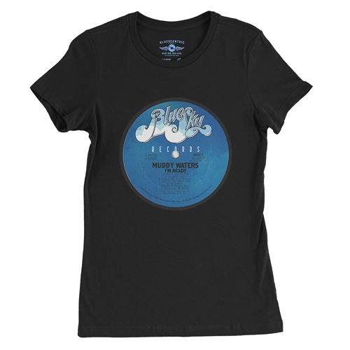 Muddy Waters Blue Sky Vinyl Ladies T Shirt - Relaxed Fit - ladiesvintageblack