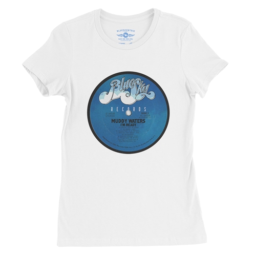 Muddy Waters Blue Sky Vinyl Ladies T Shirt - Relaxed Fit - ladieswhite
