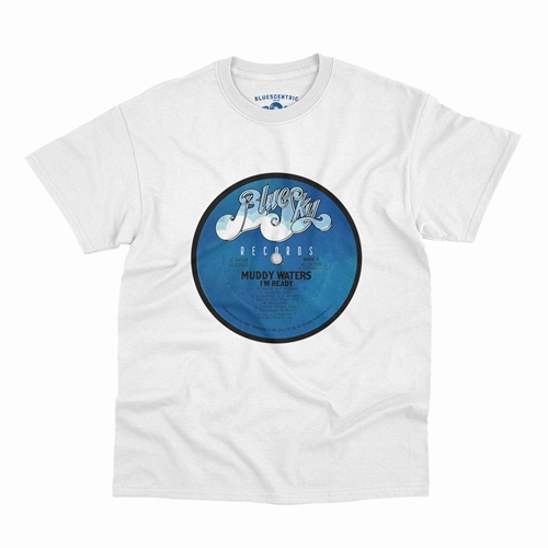 Muddy Waters Blue Sky Vinyl T-Shirt - Classic Heavy Cotton - white