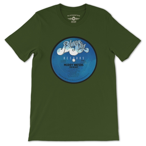 Muddy Waters Blue Sky Vinyl T-Shirt - Lightweight Vintage Style - olive