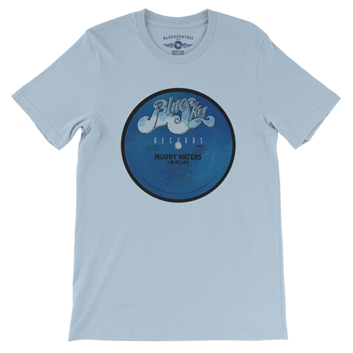 Muddy Waters Blue Sky Vinyl T-Shirt - Lightweight Vintage Style - vintagethrowbackblue