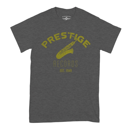 CLOSEOUT Prestige Records Saxophone T-Shirt - Classic Heavy Cotton - classicheathergrey