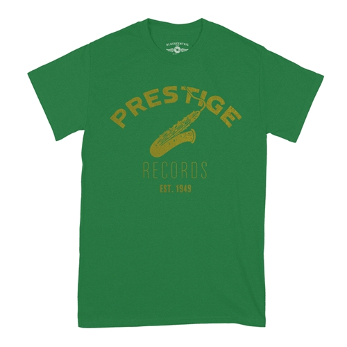 CLOSEOUT Prestige Records Saxophone T-Shirt - Classic Heavy Cotton - classickellygreen