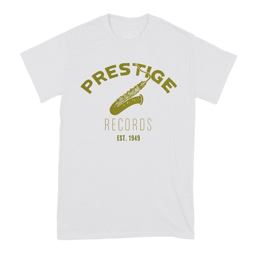 CLOSEOUT Prestige Records Saxophone T-Shirt - Classic Heavy Cotton - white
