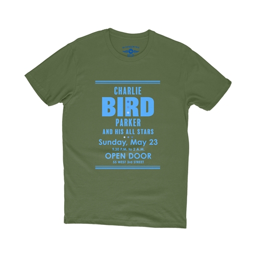 Charlie "Bird" Parker Concert  T-Shirt - Lightweight Vintage Style - olive