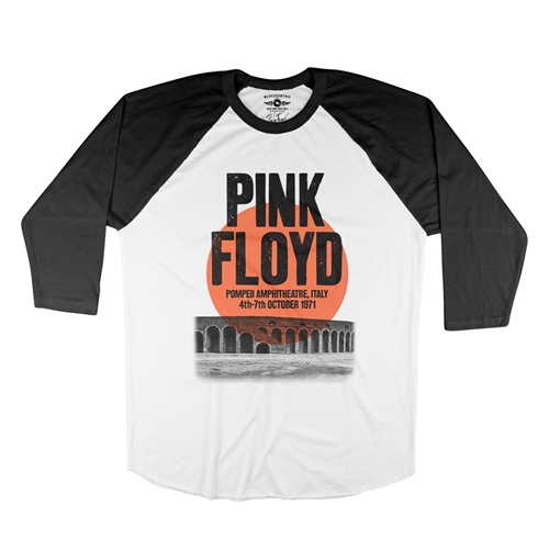 Pink Floyd Pompeii Vintage Concert Baseball T-Shirt - raglanwhiteblacksleeve