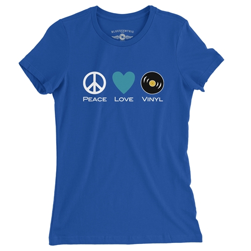 Peace Love Vinyl Ladies T Shirt  - ladiesblue