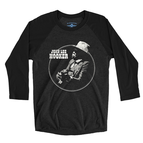John Lee Hooker Circle Baseball T-Shirt - raglanblackblacksleeve