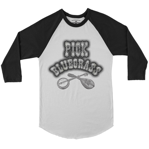Pick Bluegrass Mother of Pearl Baseball T-Shirt - raglanwhiteblacksleeve