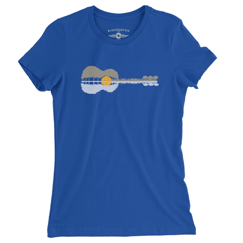 Guitar Reflection Ladies T Shirt - ladiesblue