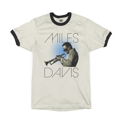 Graphic Miles Davis Blue Aura Ringer T-Shirt - ringernaturalblacktrim