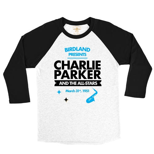 Charlie Parker Birdland Vintage Concert Baseball T-Shirt - raglanwhiteblacksleeve