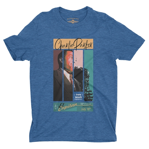 Graphic Charlie Parker 18th & Vine T-Shirt - Lightweight Vintage Style - heatherbbblue