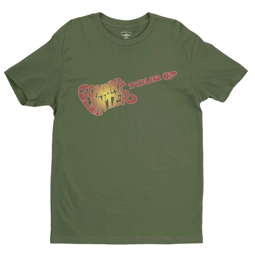 Johnny Winter 1983 Tour  T-Shirt - Lightweight Vintage Style - olive