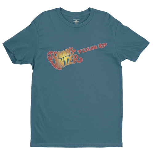 Johnny Winter 1983 Tour  T-Shirt - Lightweight Vintage Style - vintagedeepteal