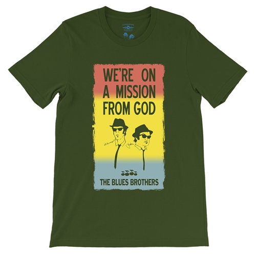 The Blues Brothers Poster T-Shirt - Lightweight Vintage Style - olive
