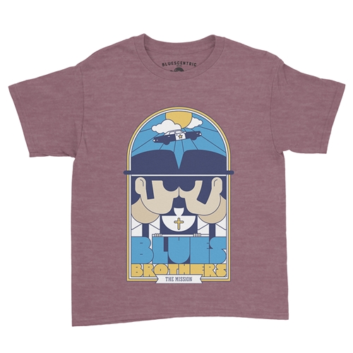 The Blues Brothers Stained Glass Youth T-Shirt - Lightweight Vintage Children - youthheathermaroon