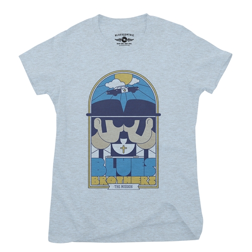 The Blues Brothers Stained Glass Ladies T Shirt - Relaxed Fit - ladiesheatherprismblue